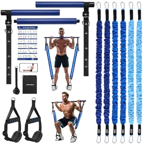 ALongSong Resistance Band Set Men with Handle & At home Pilates Bar Workout Equipment, 6 Exercise Bands 20-240Lbs/30-240LBS Optional & Door Anchor For Home Gym Fitness Equipment