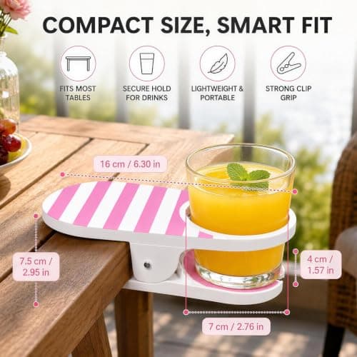 Clip On Cup Holder, Clamp On Cup Holder for Chair, Beach Chair Cup Holder Portable Drink Holder with Strong Clamp for Desk Table Pool, Cruise Outdoor Use — view 2