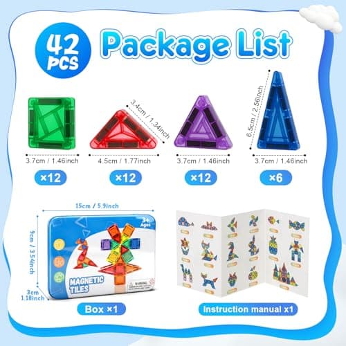 CS COSDDI Magnetic Tiles Travel Toys Set, 42PCS Mini Magnetic Blocks with Iron Case STEM Montessori Travel Toys for Boys & Girls 3+ Year Old Plane Activities for Kids — view 2