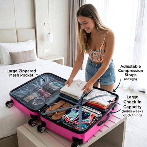 DK Luggage 28 Inch Large Hard Shell Suitcase 4 Wheel Spinner Checked Luggage, 23kg – 27kg Capacity ABS25 (Pink, 28" Large) — view 4