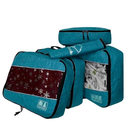 Hopsooken 5 Set Packing Cubes for Travel Large Suitcase Luggage Organizer Bags Travel Accessories Vacation 4 Cubes 1 Laundry Pouch Bag, Snow Teal, L — view 2