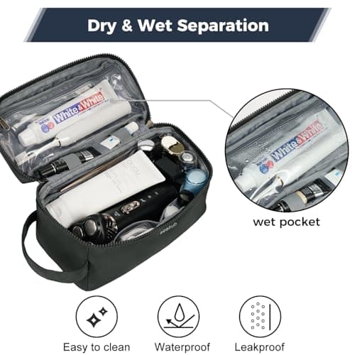ECOHUB Water-Resistant Travel Toiletry Bag, Recycled Wet and Dry Separation Wash Bag, Dopp Kit Shaving Bag, Wide-Open Zipper Pouch Travel Toiletries Bag for Men, Patent Pending, Slim-Grey — view 3