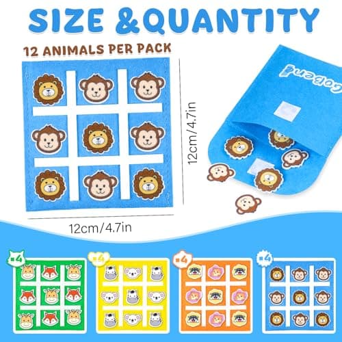 GoBene Tic Tac Toe Jungle Animals Game Set (16 Pcs) Kids Party Bag Fillers — view 2