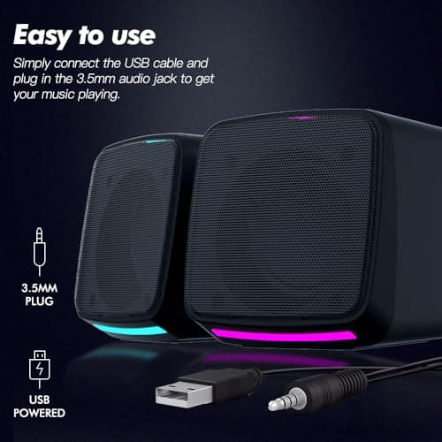 Aysoi PC Speakers, USB Powered Speaker Set, Jack AUX 3.5mm,Portable Mini Speaker for Laptop Smartphones MAC, Colorful RGB Lights — view 5