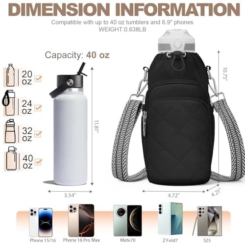 SYTRAH Water Bottle Bag Crossbody, Insulated Holder Shoulder Purse Black — view 6