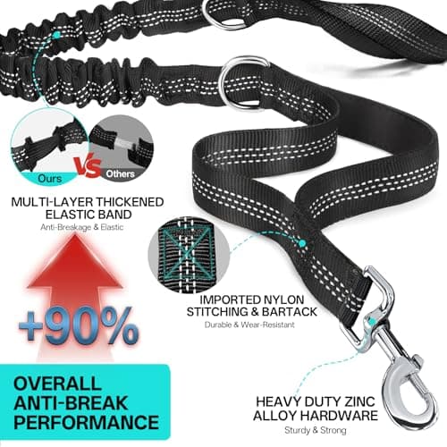 Hands Free Double Dog Lead for 2 Dogs 108kg Heavy Duty Leash with Bum Bag — view 3