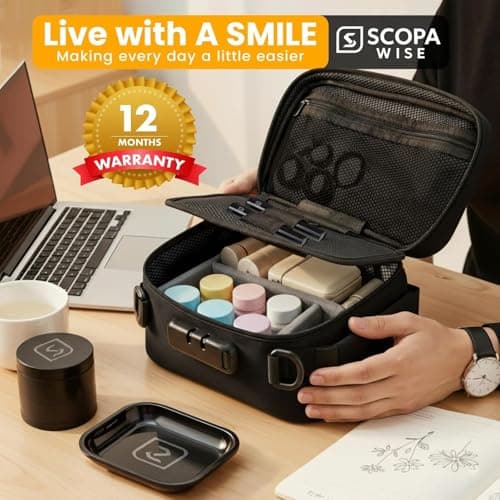 Smell Proof Bag with Lock | Odor Control Travel Organizer | Activated Carbon Smell Proof Container with Accessories | 3 Resealable Bags, 2 Airtight Storage Tubes, Tray & Glass Jar | 12-Month Warranty — view 3