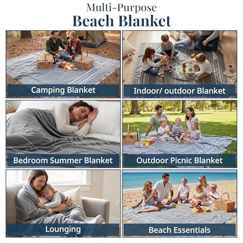 LANE LINEN Big Beach Blanket XL – Turkish Cotton Oversized Quick Dry Towel – XXL Sand Free 208x208 cm Towel for Camping, Travel, Beach, and Picnic Essentials - Smokey Black — view 6