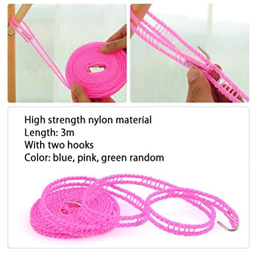 TIMESETL Elastic Clothesline, Portable Adjustable Travel Clothes Drying Line with 12pcs Clothespins for Outdoor and Indoor Use, Hotel, Balcony, Backyard [Black + Pink] - [3 Pack] — view 5