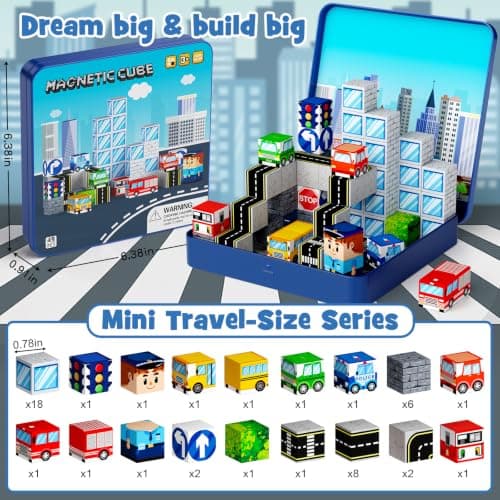 Magnetic Blocks Travel Toy Boys : 49pcs City Traffic Iron Case Road Set — view 6