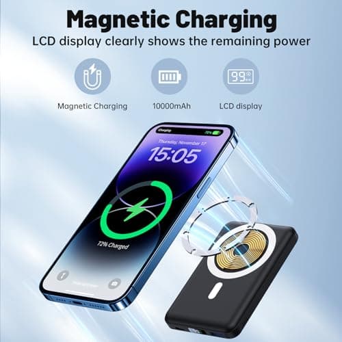 YAGOPAL Magsafe Power Bank 10000mAh Magnetic Wireless Power Bank with Foldable Stand and LED Display Portable Charger 22.5W PD Fast Charging Battery Pack For iPhone 17/16 /15/14/13/12 Mini Pro/Pro Max — view 5