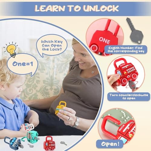 TEUVO Lock and Key Toys for Toddlers Montessori Toys for 1 2 3 4 5 Years Old, Early Educational & Activity Keys Unlock Toddler Fine Motor Skills Game Travel Toys Car Sensory Toy for Boys Girls Baby — view 3