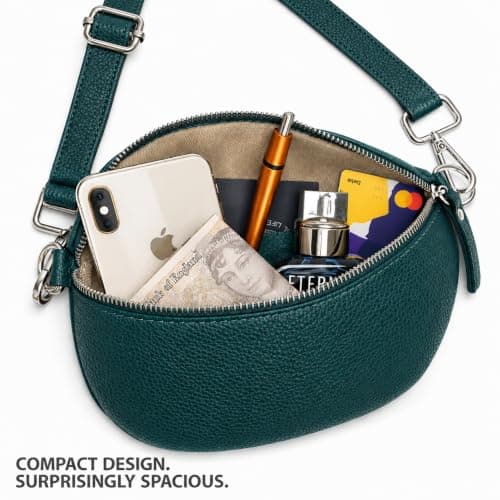 Woodland Leathers Cross Body Bag for Women Genuine Italian Leather Cross Over and Bumbags for ladies, Convertible Crossbody Sling Bag leather Belt Bag for Women with Adjustable Strap (Dark Teal) — view 5