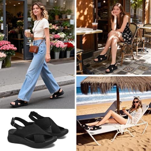 Hanani Womens Orthopedic Sandals Adjustable Strap Sandals Arch Support Ladies Summer Wedge Slingback Sliders Platform Walking Shoes Washable Slide Sport Girls Casual Thick Bottom Beach Shoes — view 2
