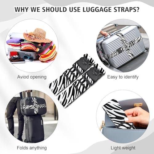 MOTONG 2 PCS Luggage Straps,200 CM Adjustable Suitcase Straps Personalised Luggage Straps Suitcases Heavy Duty Suitcase Belts Thickened Luggage Belt with Quick Release (Zebra Stripe) — view 6