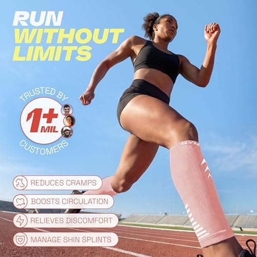 Rymora Calf Compression Sleeves for Men & Women (Ideal for Sports, Running, Shin Splints & More) (One Pair) (Rose Coral) (Medium) [M] — view 2