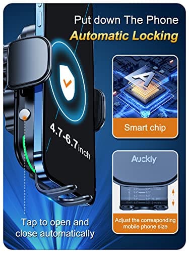 Auckly Car Phone Holder Wireless Charger, 【Smart Sense】15W Fast Qi Wireless Car Charger Automatic Phone Suction Holder Dashboard Windshield Mount Compatible for iPhone 12/13/14 Pro Max Mini Plus -B — view 3