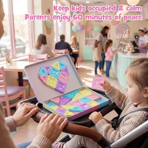 Magnetic Tiles Travel Toy Girls 40pcs: Macaron Tin Case Creative Play — view 3