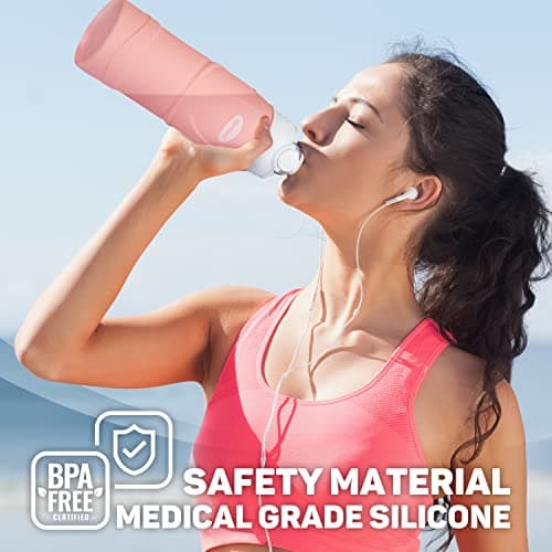 Kemier Collapsible Water Bottle - Drinks Bottle Silicone Foldable Water Bottle for Travel | Gym | Hiking BPA Free Portable Leakproof Sports Water Bottle with Carabiner 750ML | 26OZ — view 2