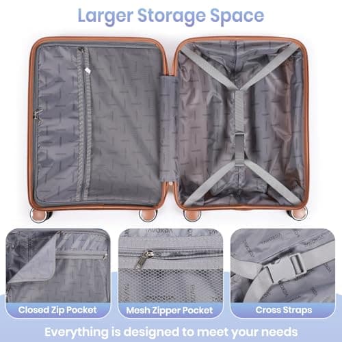 H.yeed 3 Piece Suitcase Set PP Hard Shell Luggage Set Lightweight Carry on Travel Hand Luggage with Spinner Wheels & TSA Lock 20" 24" 28" (Beige, 3 pcs Set) — view 6