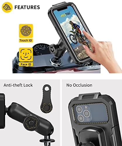 iMESTOU Waterproof Motorcycle Fork Stem Phone Mount Case 1" Ball Bike Phone Holder Anti-Theft with B Size Double Socket Arms Aluminium Ball Base for 5.5"-6.8" Cellphones (L) — view 3