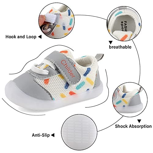 MASOCIO Baby Shoes Boys Girls First Walking Toddler Trainers Sneakers Pre Walker Boy Infant 18-24 Months Size 4.5 UK Child Grey — view 6