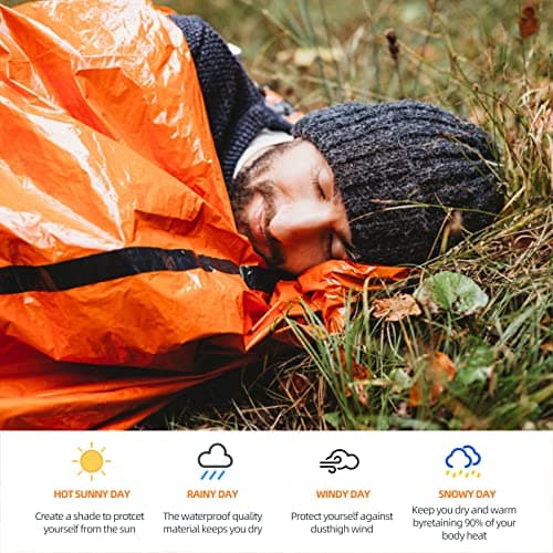 Portable Emergency Sleeping Bag: Reusable Survival Bivvy Sack, Lightweight Waterproof Emergency Rescue Blanket with Compass & Whistle Heat-Repellent, Cold Protection for Camping, Hiking - 1 pack — view 5
