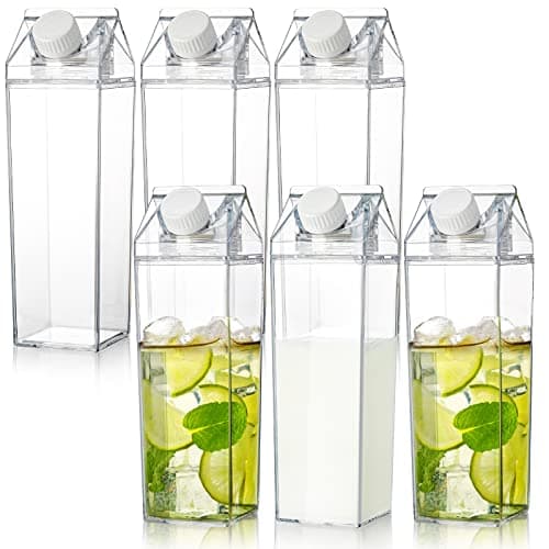 Yarlung 6 Pack Plastic Milk Box, 17 Oz/500ml Clear Portable Milk Carton Water Bottle Square Juice Bottle for Outdoor Sports Travel Camping Activities - BPA Free Environment Friendly Material