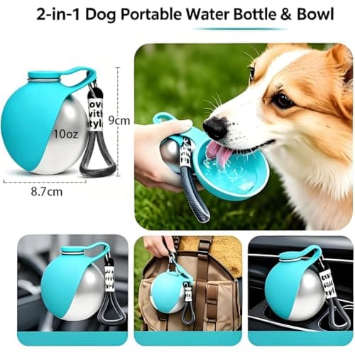 2 in 1 Portable Dog Water Bottle, Dog Water Bottles for Walking, 285ML Dog Drinking Bottle & Silicone Bowl, Dog Travel Water Bottle for Walks, Hikes, Road Trips, Camping, Travel (blue) — view 2