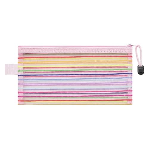 1pcs Nylon Stripe Mesh Document Folders Zipper Closure File Bags Stationery File Storage Packing (Random Color)