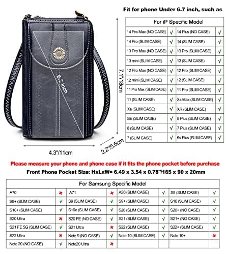 S-ZONE RFID Blocking 6.7 Inch Mobile Phone Purse Crossbody Bag Small PU Leather Cellphone Wallet Retro Hollow for Women Lady — view 3