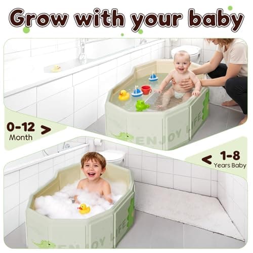 Xynzanic Foldable Baby Bath, Collapsible Baby Bathtub 3M-8Y, Portable Travel Baby Bath Tub with Non-Slip Base, Pop Up Folding Newborn Toddler Shower Tub, Space Saving, Dinosaur — view 5