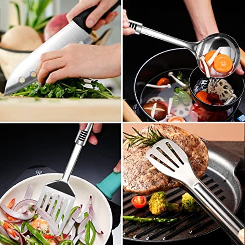 Odoland Camping Cookware Utensils Travel Set, Camp Kitchen Utensil Organizer, Cutting Board, Kitchen Scissors, Slotted Tongs Seasoning Bottle and Case for Backpacking, Outdoor Black — view 4