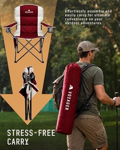 VOYAGER 2 Pack Outdoor Camping Chair Set,120kg Capacity, 3.3kg Per Chair, Waterproof Folding Chairs with Cup Holder & Side Pockets, Portable Chairs for Garden, Fishing, Picnic Camping & Travel Comfort — view 5