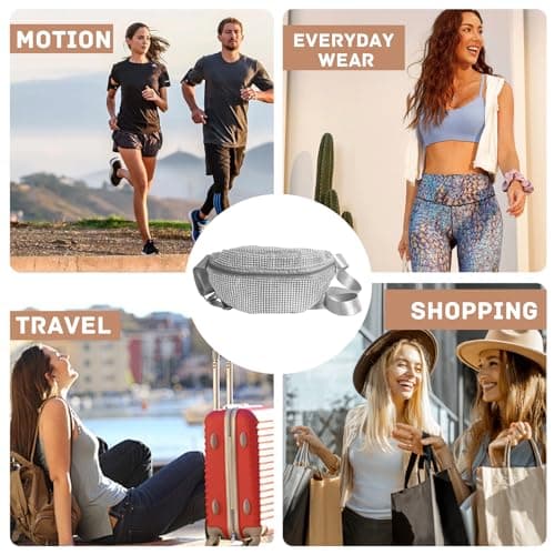 Women's Bum Bag, Large Capacity Fanny Pack Rhinestone Chest Bag Fashionable Crossbody Waist Bag with Adjustable Belt for Ladies Girls Shopping Travel Party (Silver) — view 5