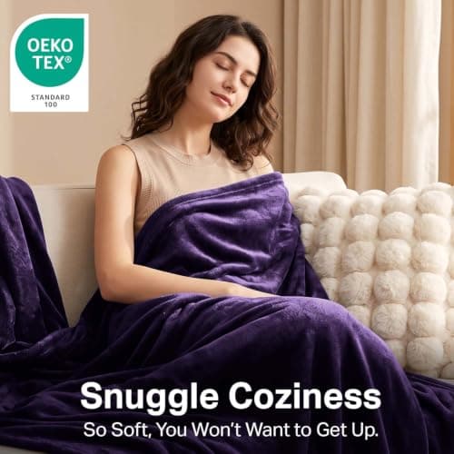 Oxford Homeware Fleece Blanket Sofa Throw Cuddly Reversible Soft Throws for Bed, Couch, Settee, Travel Lightweight and Breathable Blanket fit All Season (Purple, Twin/Double) — view 3