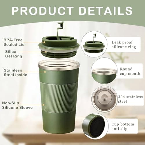 Senshuomy Travel Mug, Insulated Coffee Cup with Leakproof Lid(Green/510ml) — view 4