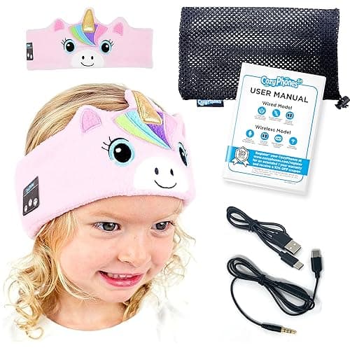 CozyPhones Headband HEADPHONES for Kids – Unicorn Design, Volume Limited, Soft Fleece, Comfortable for Sleep & Travel, Baby Headband Headphones, Music Headband, Headband Earphones for Sleeping — view 6