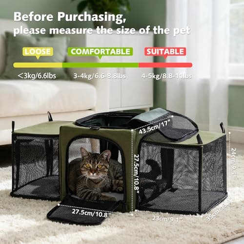 Pecute Cat Carrier Expandable, Extra Stable Cat Carrier Bag, Green — view 2