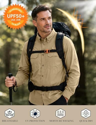 Men's Safari Shirt Roll Up Long Sleeve , UPF 50+ Button Down Hiking Shirts — view 5