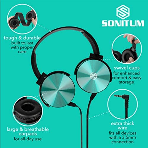 Classroom Headphones-Bulk 10-Pack, Student On Ear Color Varieties- Comfy Swivel Earphones for Library, School, Airplane, Kids-for Online Learning and Travel, HQ Stereo Sound 3.5mm Jack (Colorful) — view 2