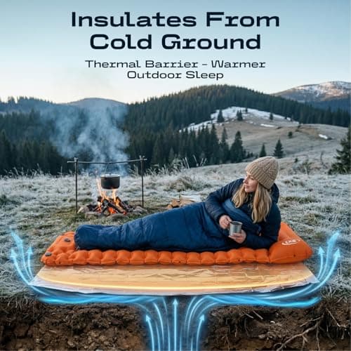 CKG Camping Sleeping Pad with Thermal Barrier, Ultralight Camping Mat 4in Thick with Pillow, Built-in Foot Pump Self Inflating Sleeping Pad for Hiking Tent Road Trip Car Camp Travel Gear, Orange — view 4