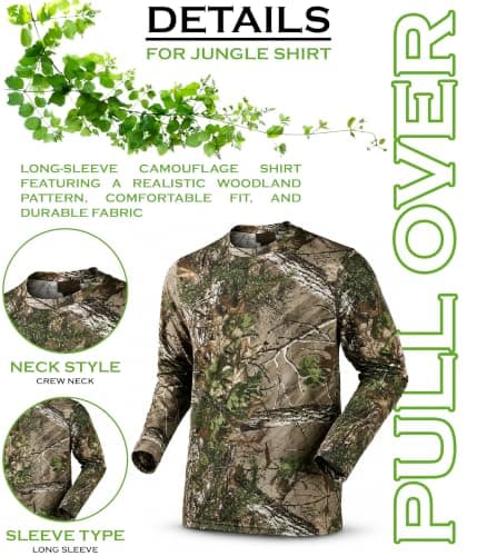 Men's Jungle Army Military Style Camouflage T-Shirt Real Tree Camo Print Hunting Hiking Camping Gym Running Sportswear Long Short Sleeveless Top Summer Vest (XXL, Full Sleeve) — view 3