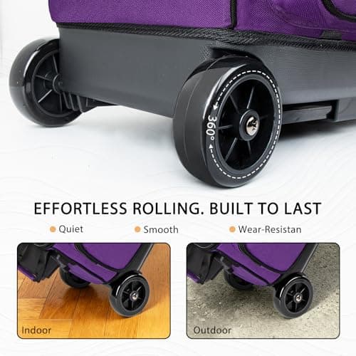 Goloni Double Roller 2 Ball Bowling Bag with Separate Shoe Compartment,2 Ball Bowling Bag with Wheels,Retractable Handle Extends to 40" — view 3