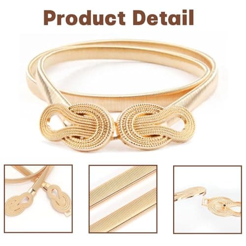 Gold Belt, Amaxiu Elastic Waist Belt for Women, Versatile Stretch Chain Gold Ladies Dress Belt, Adjustable Stretch Metal Waist, Thin Skinny Elastic for Dresses Wedding Party and Daily Outfits — view 3