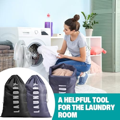 KASURE 4 Pcs Extra Large Laundry Bags, 91 x 61cm Portable Dirty Clothes Bags with Drawstring, Durable Oxford Cloth Fabric, for Travel, Dormitories, RVs, and Bathrooms (Blue, Pink, Black, Gray) — view 5