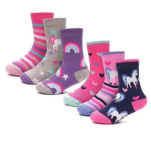Heatwave Pack Of 6 Kids Thermal Socks Boys Girls Winter Boot Warm Sock Walking Thick Heavy Boot Cosy Hiking Gift, Unicorn 9/12 (4-7 Years)