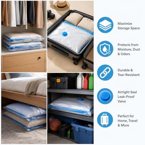2 Pack Vacuum Storage Bags, 100 x 130cm Extra Large Reusable Vacuum Seal Bags with Hand Pump, Airtight Double Zip Seal Space Saver Bags for Clothes, Duvets, Bedding & Travel — view 4