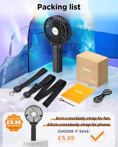 EasyAcc Handheld Fan Portable USB Fan180° Foldable Up 10 Hours 3 Speeds Powered Personal Mini Electric Fan Rechargeable Battery Folding Adjustable Fan Home Travel Outdoor Black — view 3