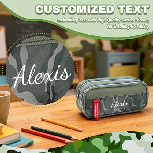 Personalized Pencil Case, Custom Pencil Pouch, Camouflage, Green — view 2